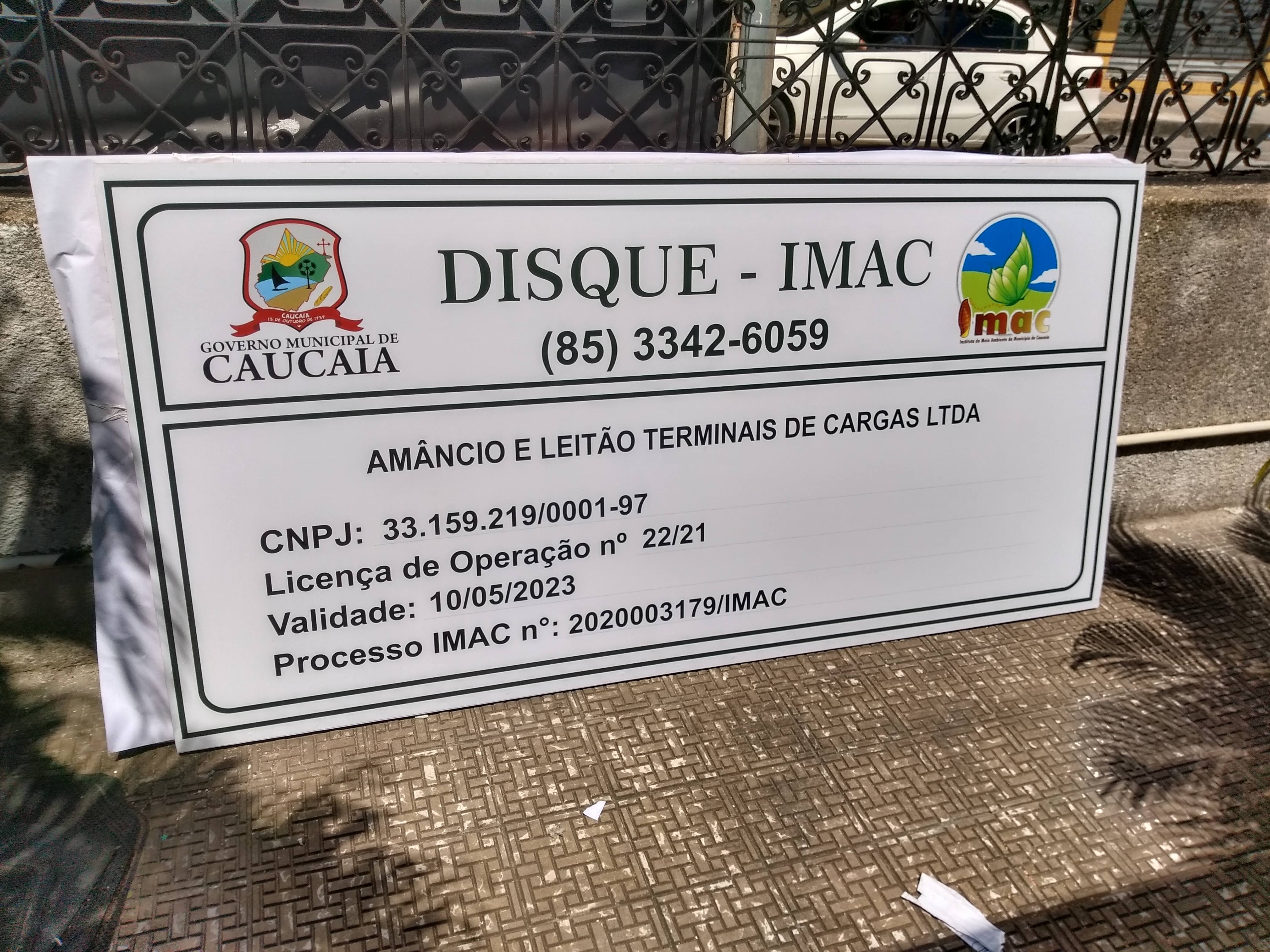 Placa de licenciamento ambiental da Samace, Imac