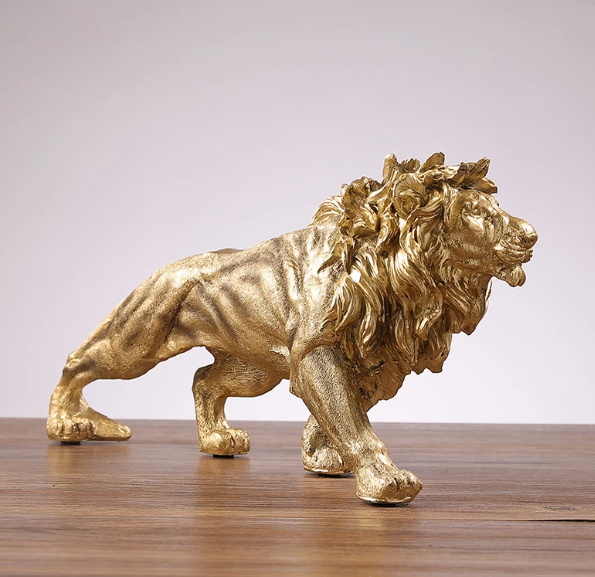 Golden Lion King Resina Ornamento Home Office Desktop Animal Estátua Decoração 